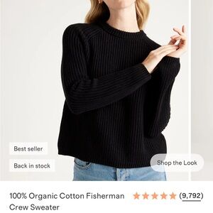 Quince Black Organic Cotton Fisherman Crew Sweater